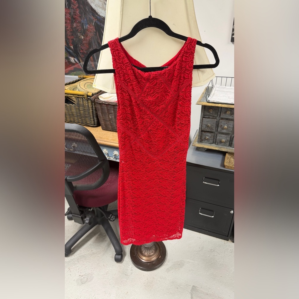 bebe Red Lace Midi Dress xxs lace